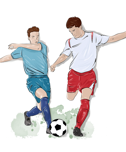 two players going for ball Soccer ball drawings